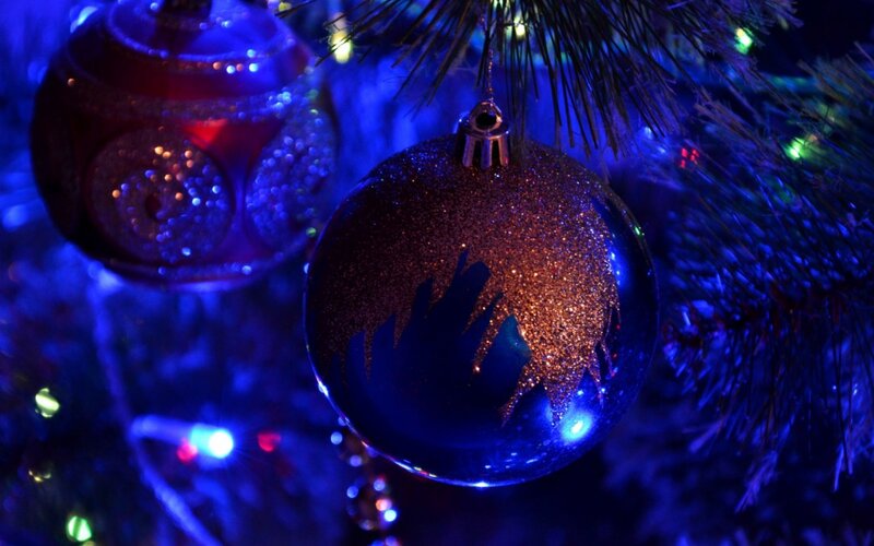 Glittery Ornaments on Tree — Blue