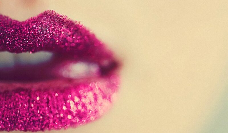 glittery pink lips close-up