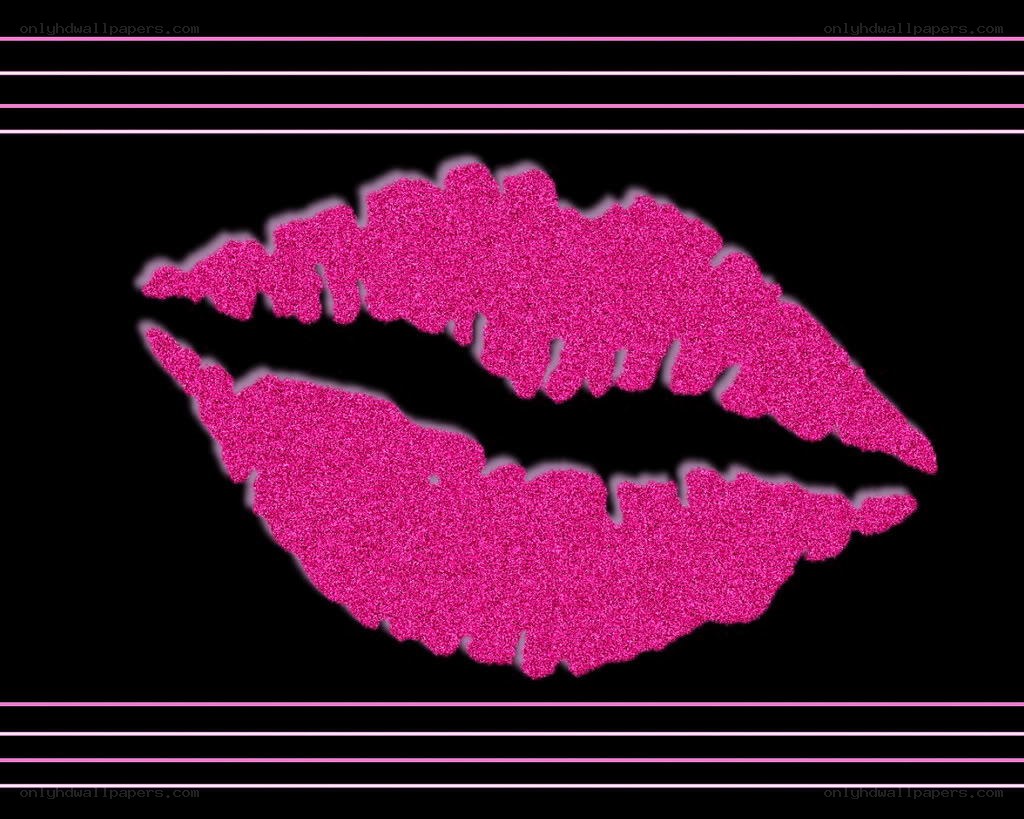 glittery pink lips on black