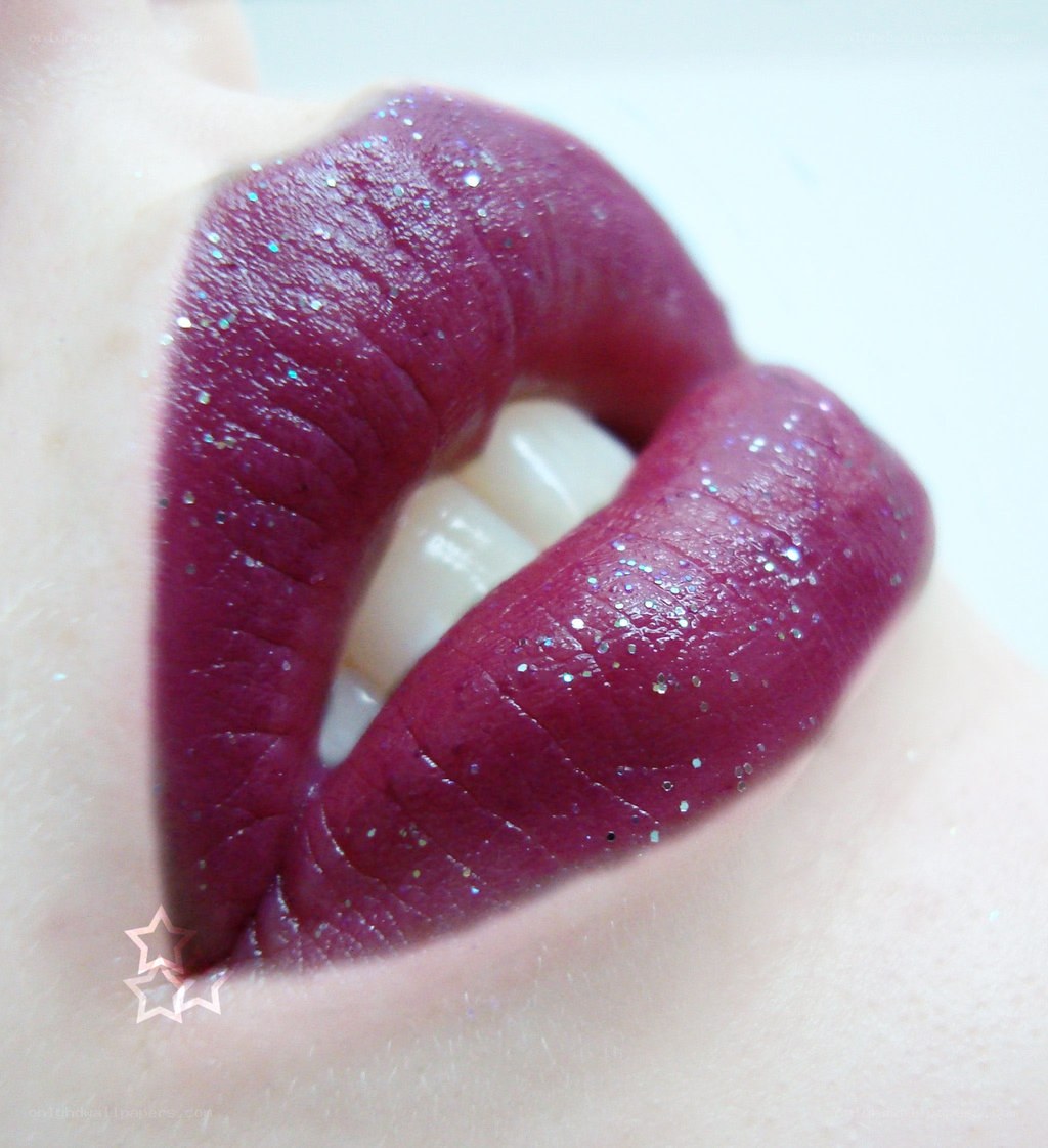 glittery purple lips close-up