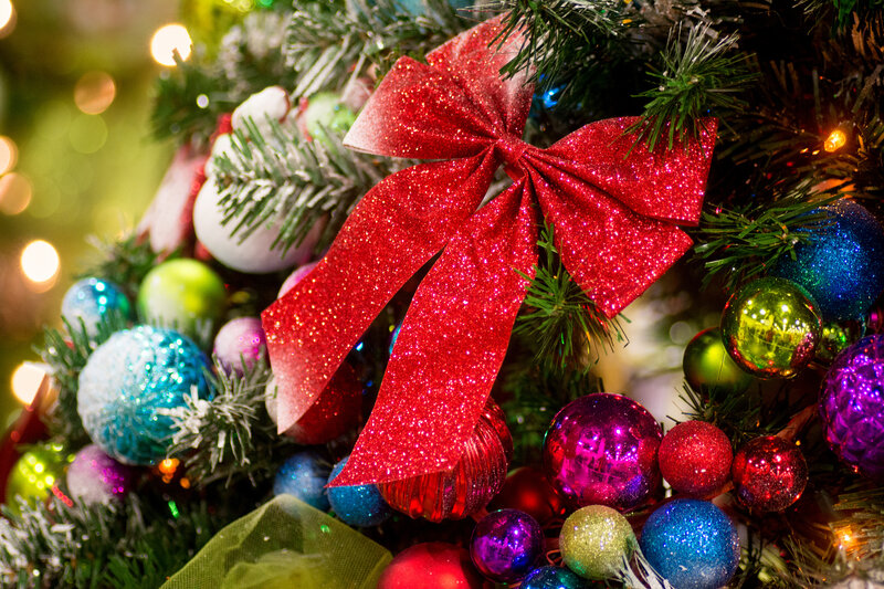 Glittery Red Bow on Tree