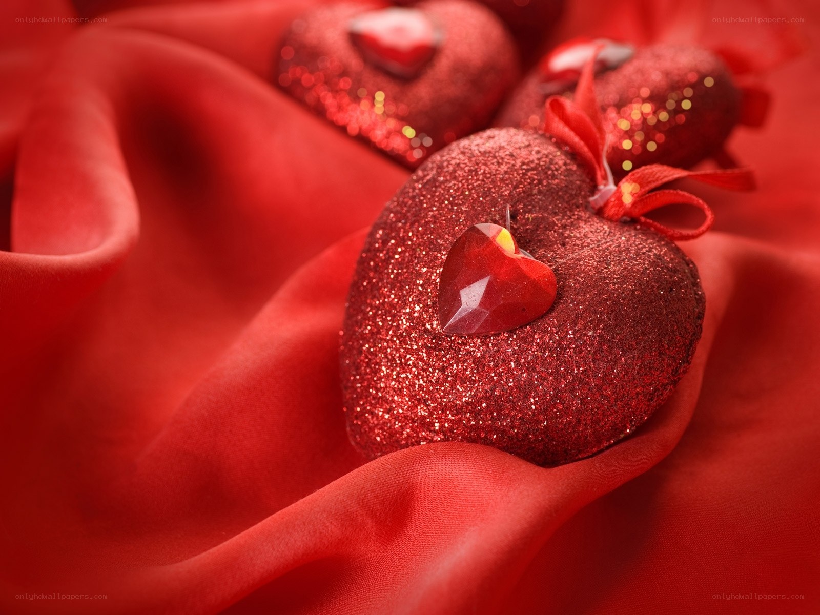 glittery red heart ornaments