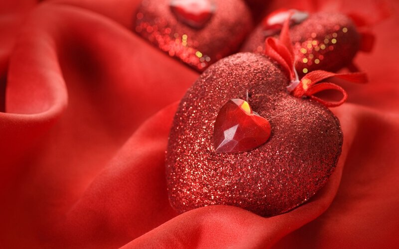 Glittery Red Hearts — Romantic, Photograph, Fabric