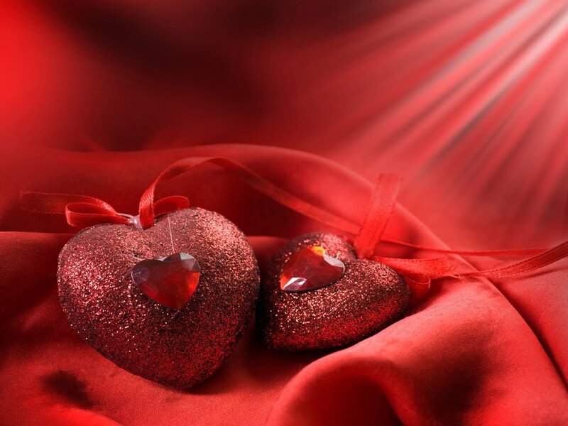 Glittery Red Hearts — Romantic, Photograph, Ribbons