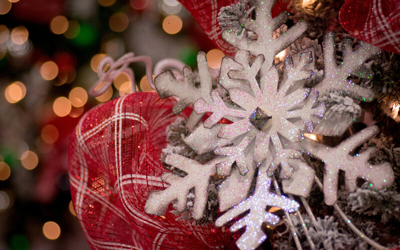 Glittery Snowflake Ornament — White, Festive