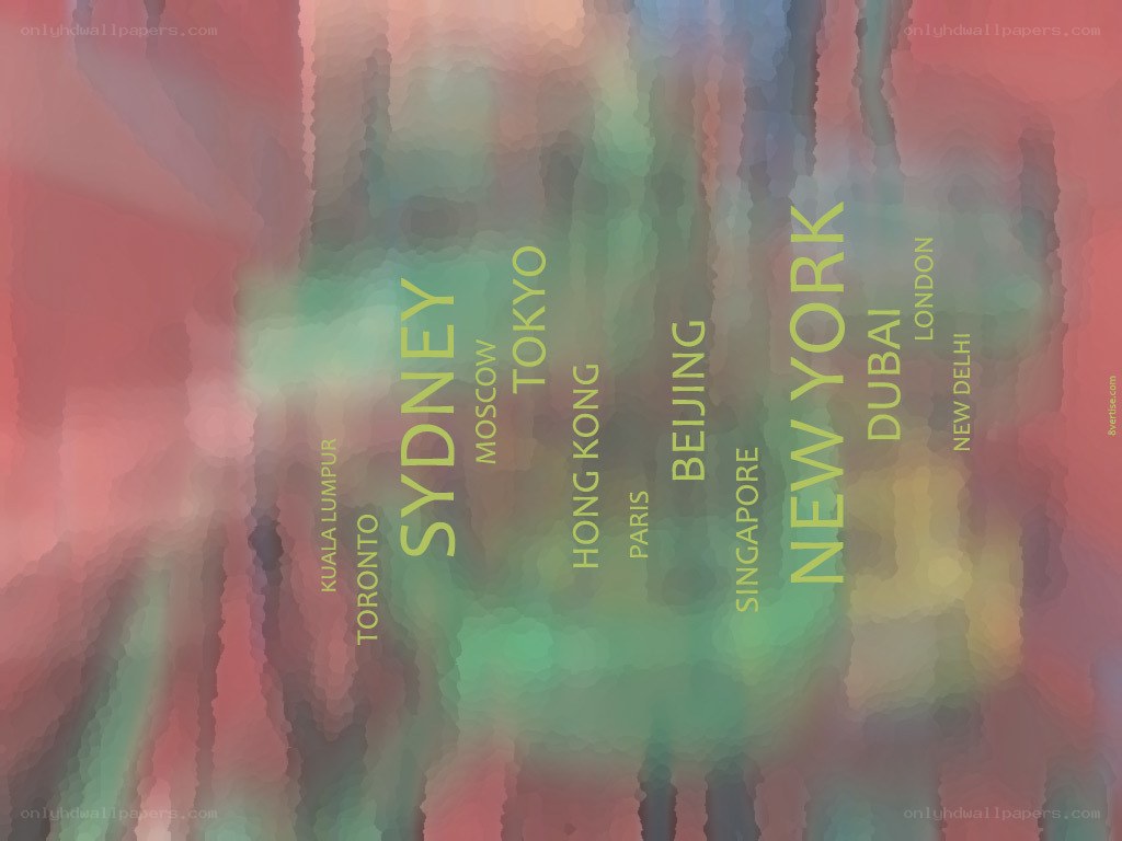 Global cities on colorful background