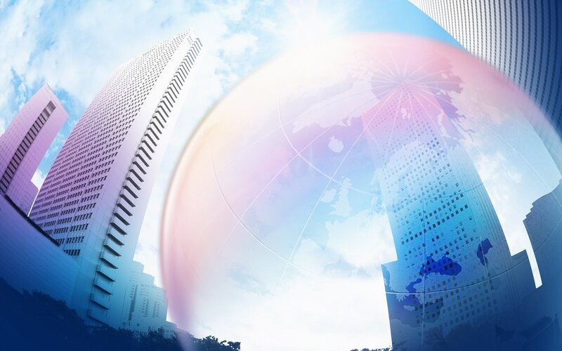 Global city with globe overlay
