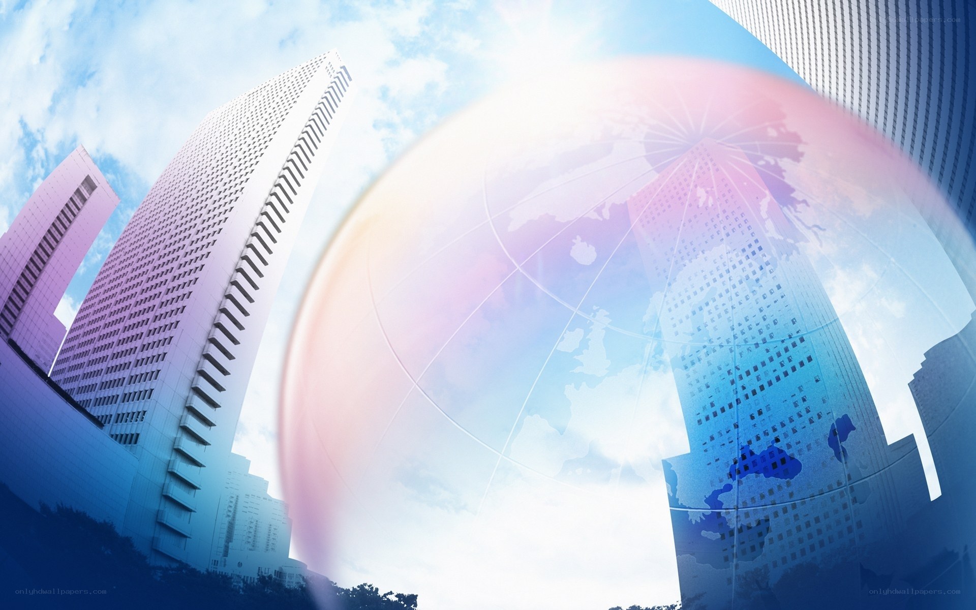 Global city with globe overlay