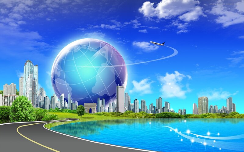 Global city with glowing globe