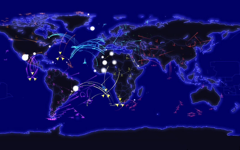 Global flight paths map