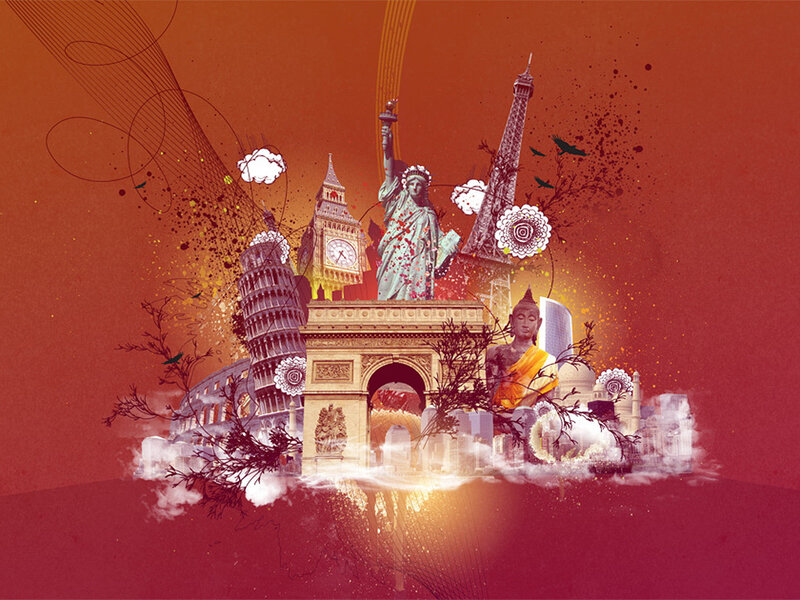Global Landmarks Collage — Red