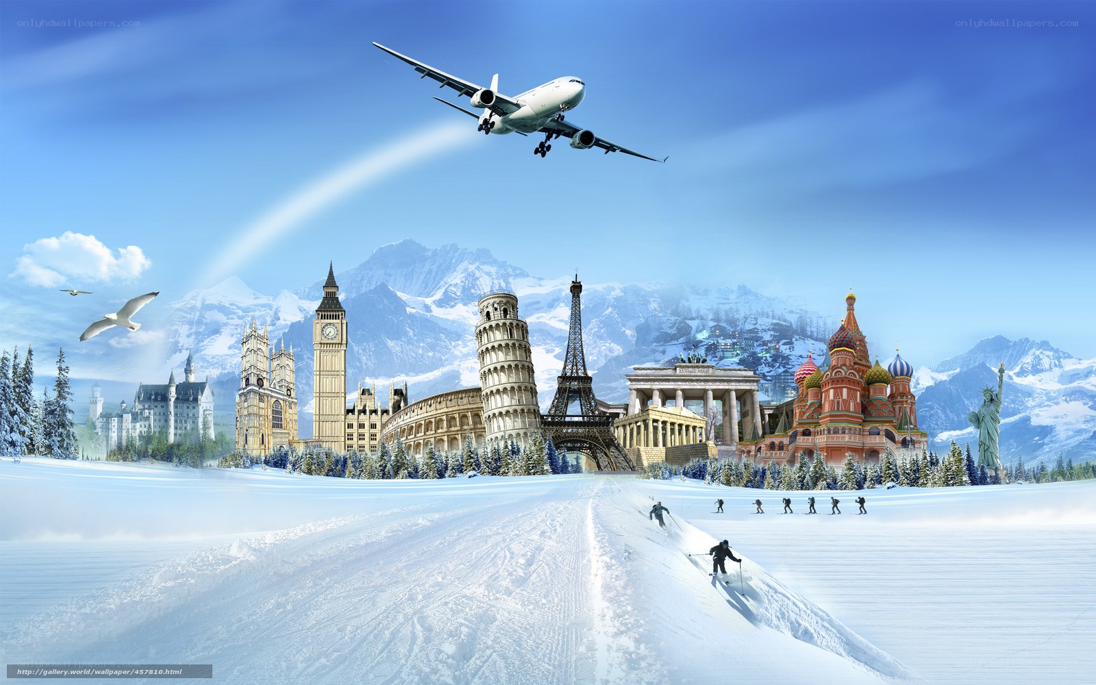 Global landmarks in winter landscape