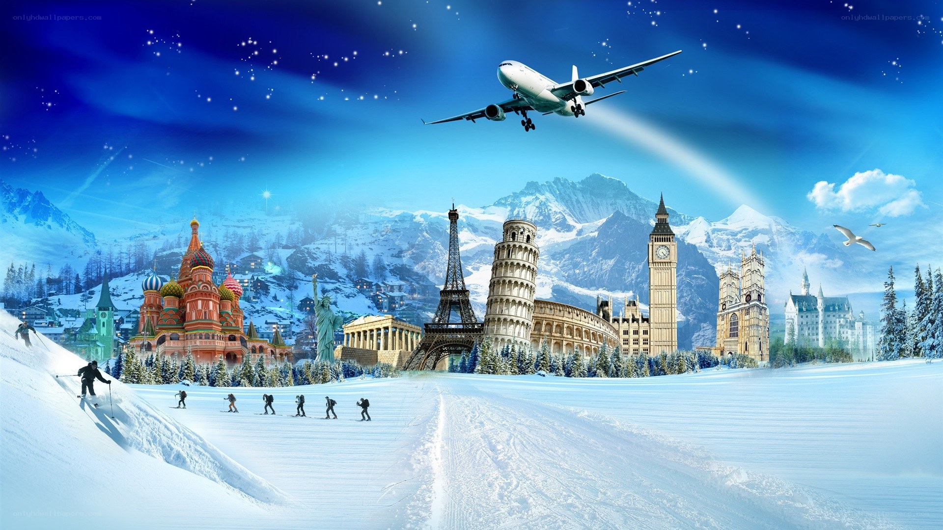 Global landmarks in winter wonderland
