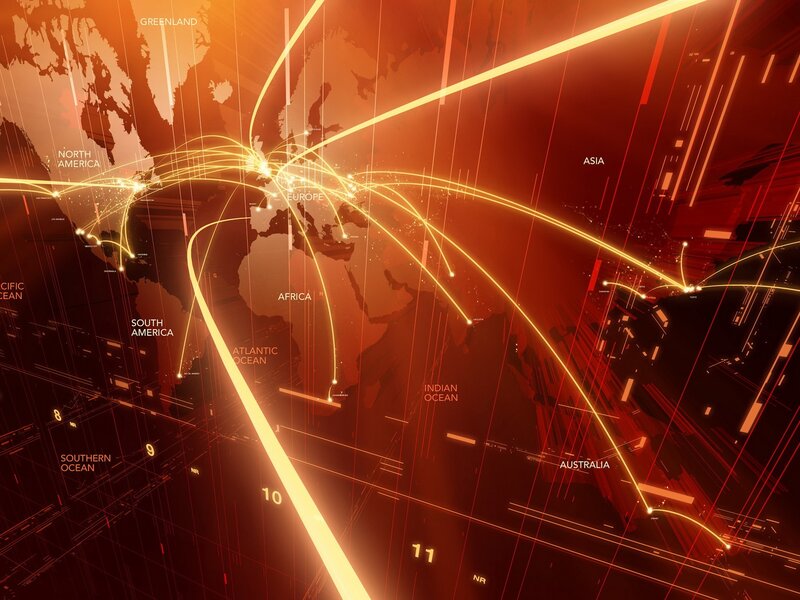 Global Network Connections — Red, Dramatic, Digital Art