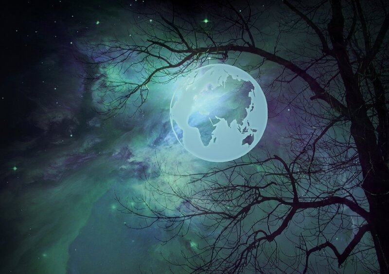 Globe Moon in Night Sky