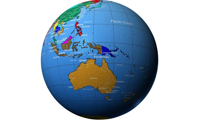 Globe Showing Asia and Australia — Blue, Neutral, 3d Render