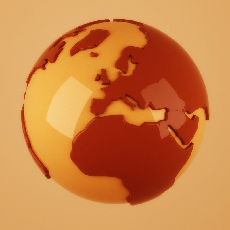 Globe with Continents — Red, Neutral