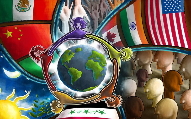 Globe with Flags and Hands