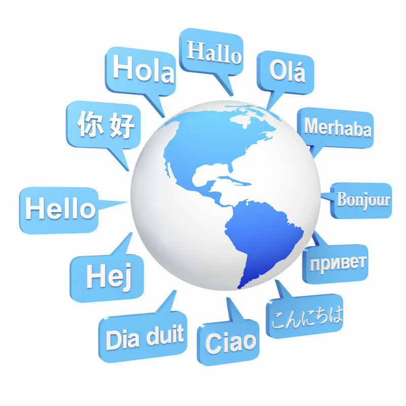 Globe with Hello Speech Bubbles