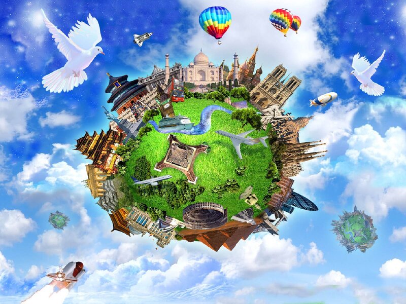 Globe with Landmarks — Blue