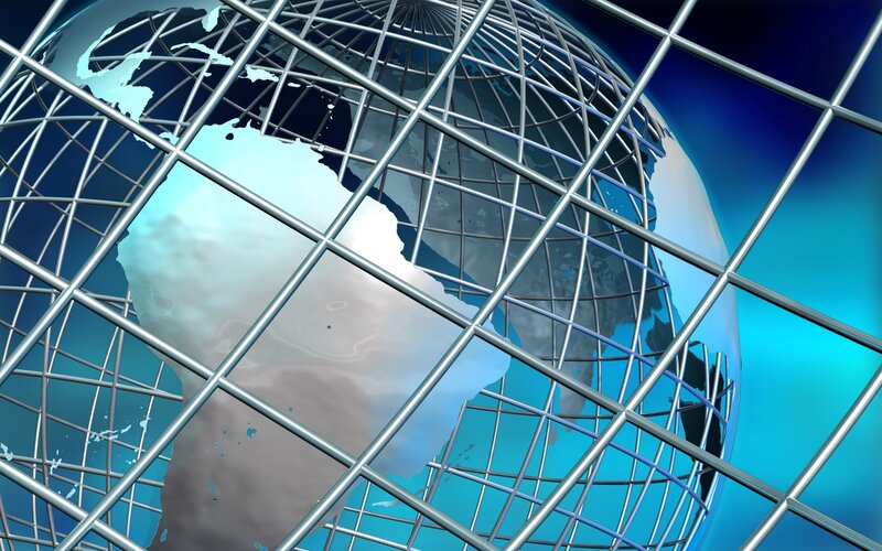 globe with metal grid