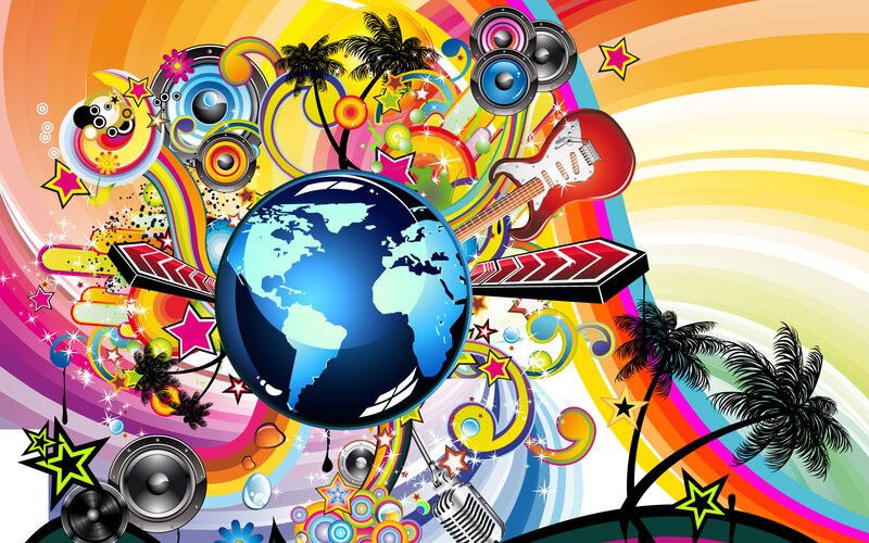 Globe with Music Elements — Blue