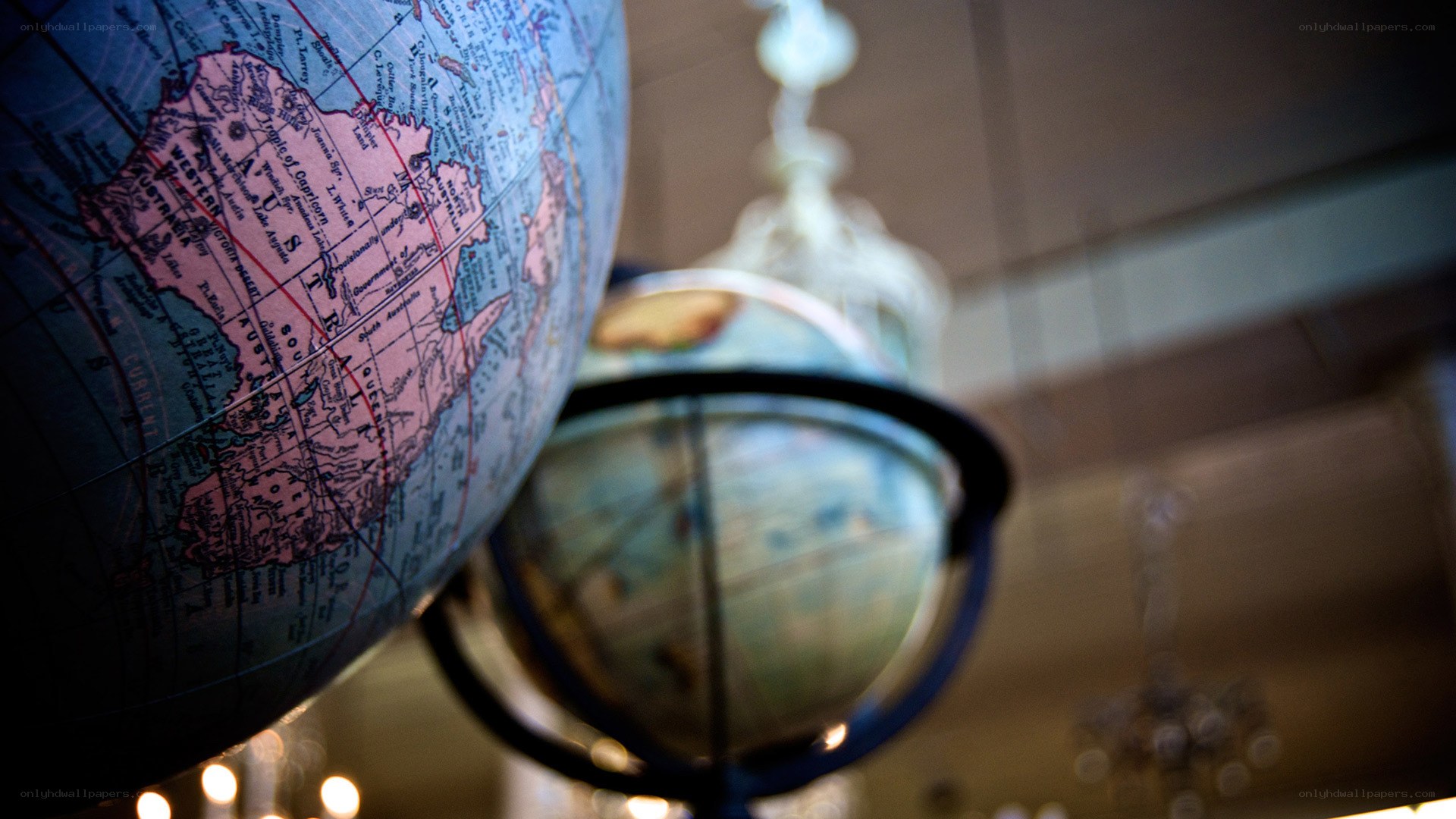 Globes in a dimly lit room