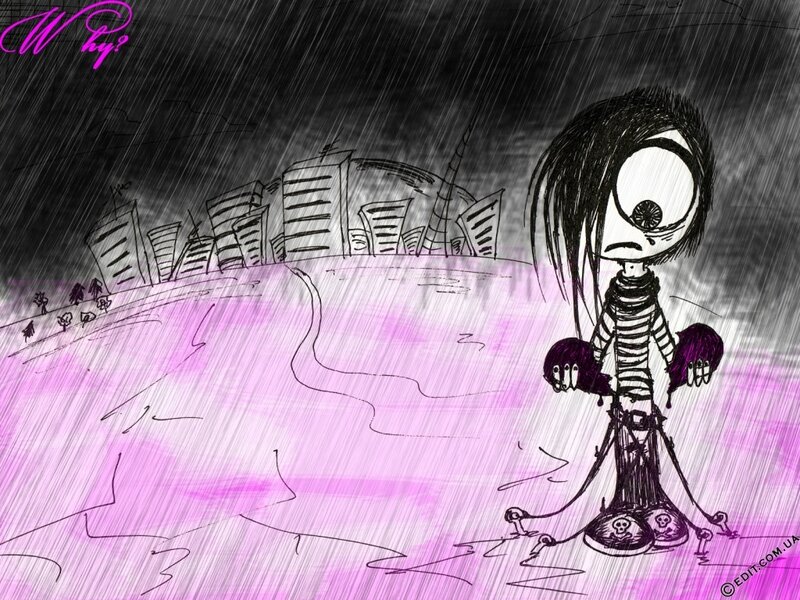 gloomy character in rain