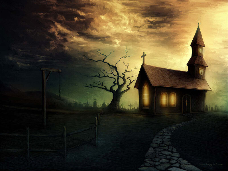 Gloomy church at dusk
