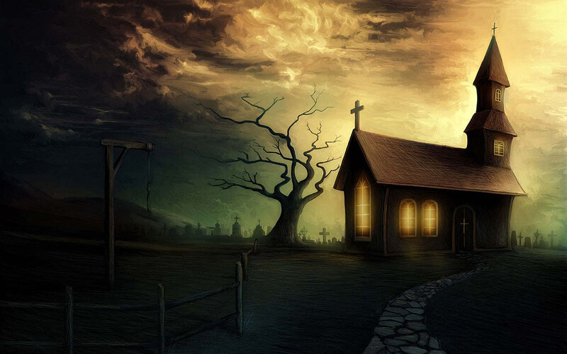 Gloomy church at dusk