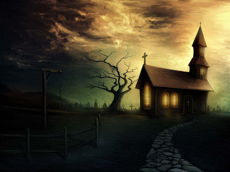 Gloomy church at dusk