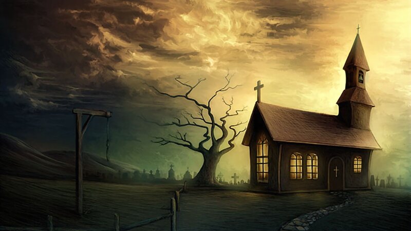 Gloomy church at dusk