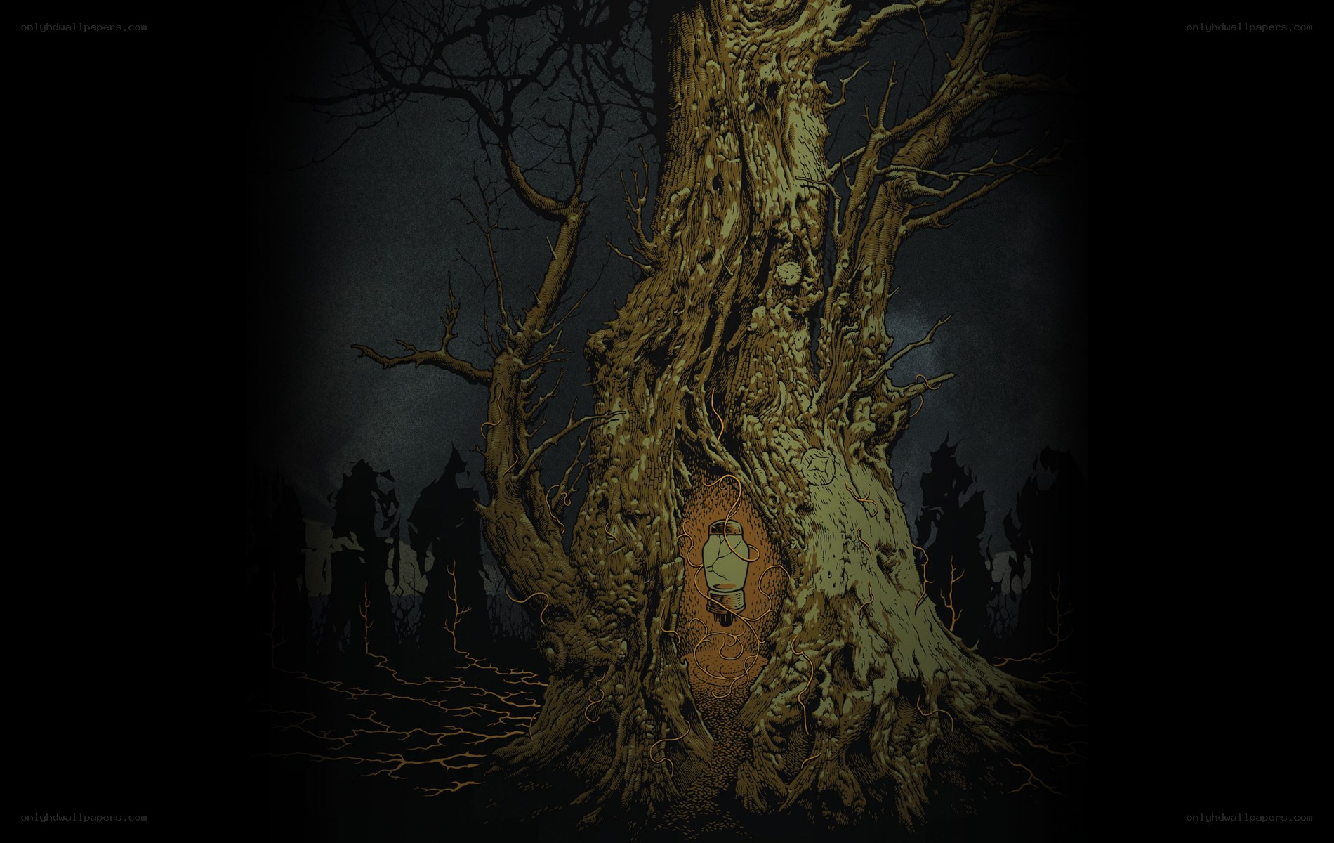 Gloomy tree with lantern