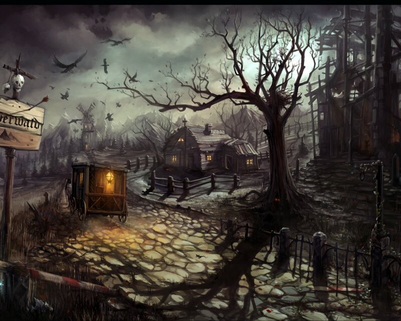 Gloomy village at dusk