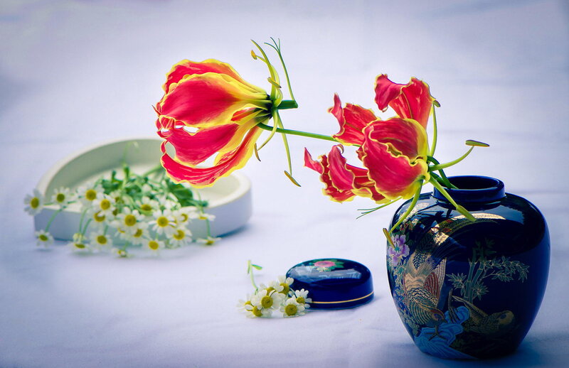 Gloriosa Lilies in Vase
