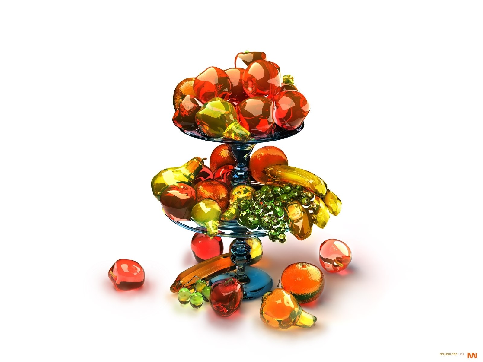 Glossy fruit on a tiered stand