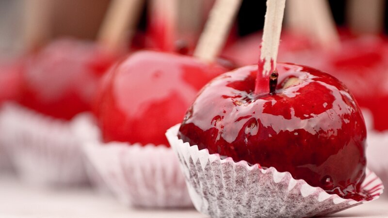 glossy red candy apples
