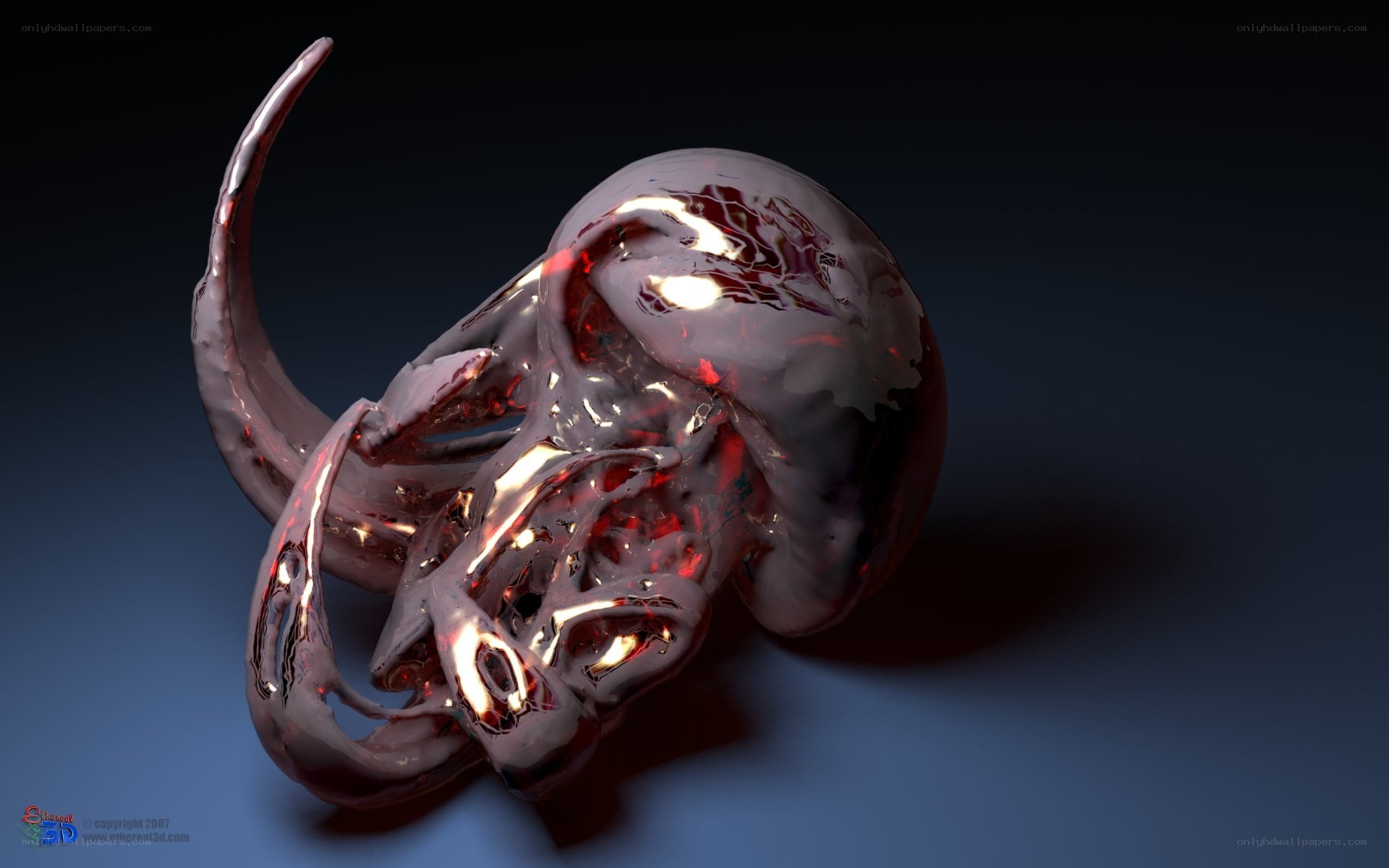 Glossy red skull sculpture