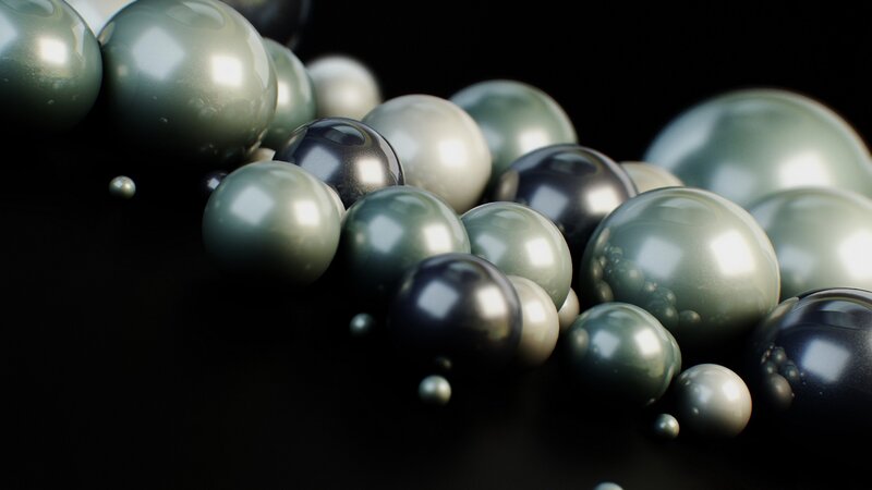 Glossy spheres on black background