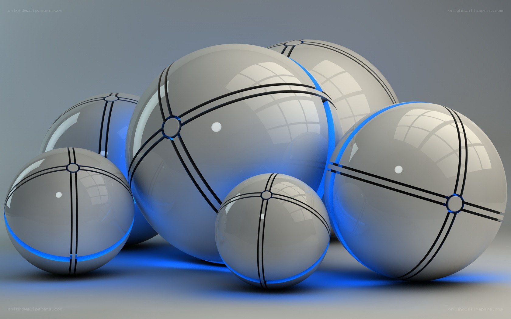 Glossy spheres with blue light