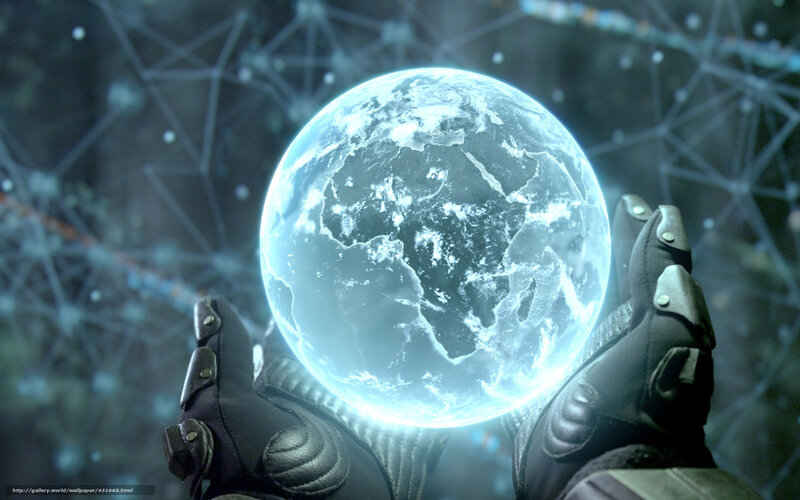 Gloved Hands Holding Globe — Blue