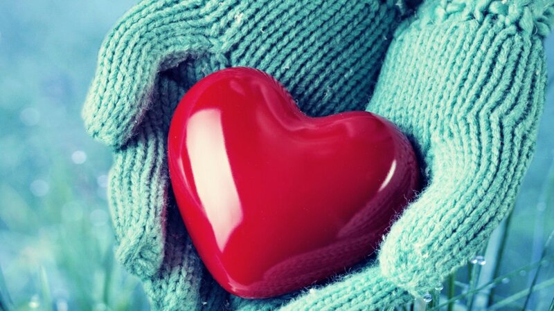 Gloved Hands Holding Heart — Red