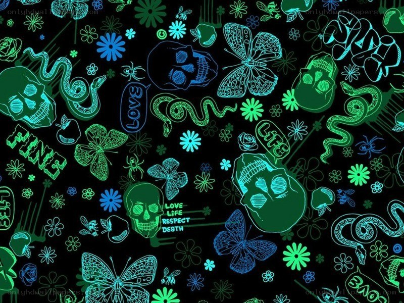 glow-in-the-dark pattern with skulls and snakes