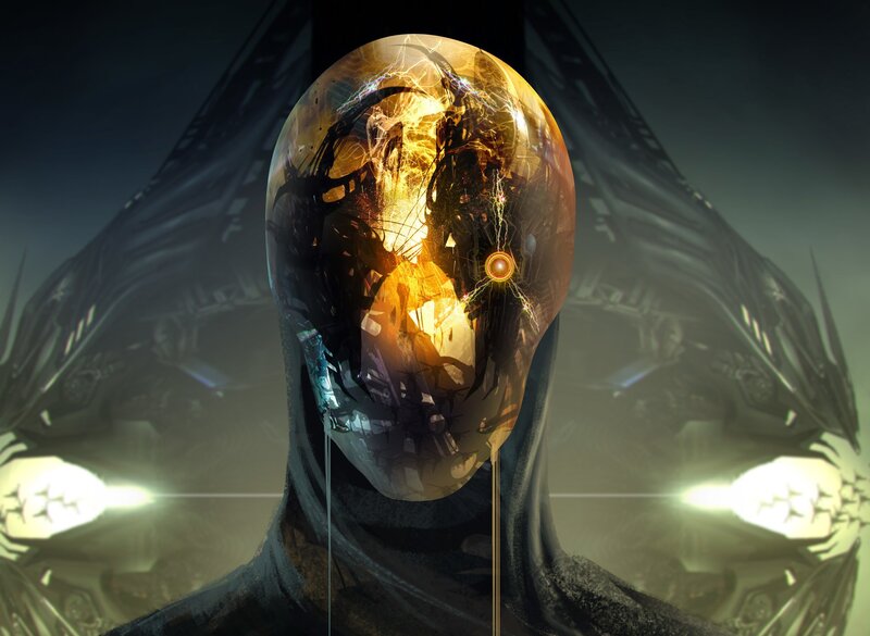 Glowing Alien Head — Black, Dramatic