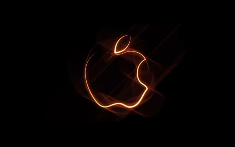 Glowing Apple Logo — Black, Dramatic, Digital Art, Light Trail