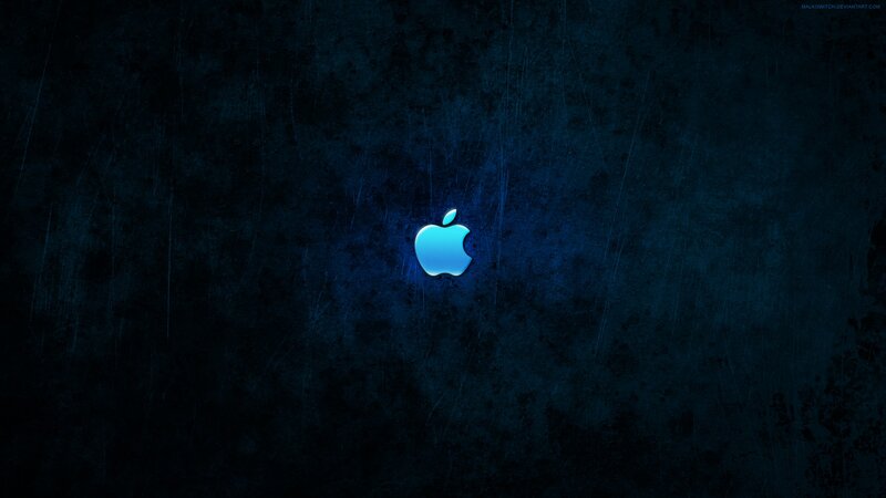 Glowing Apple Logo — Blue, Dramatic, Digital Art
