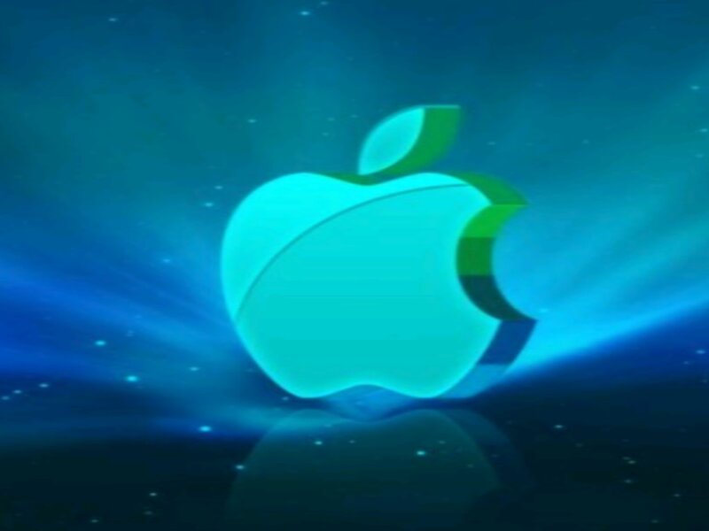 Glowing Apple Logo — Blue, Dramatic