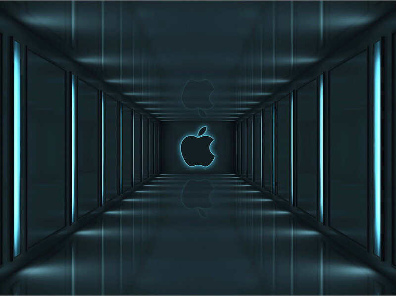 Glowing Apple Logo — Blue, Futuristic