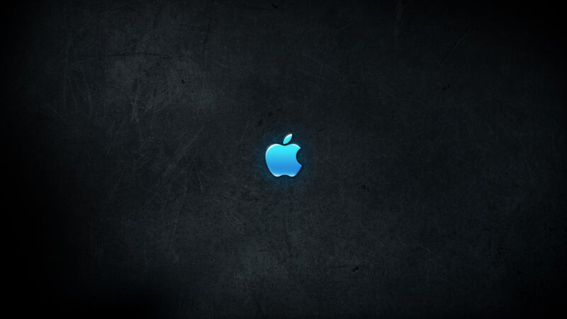 Glowing Apple Logo — Blue, Minimalist, Digital Art, Dark Background
