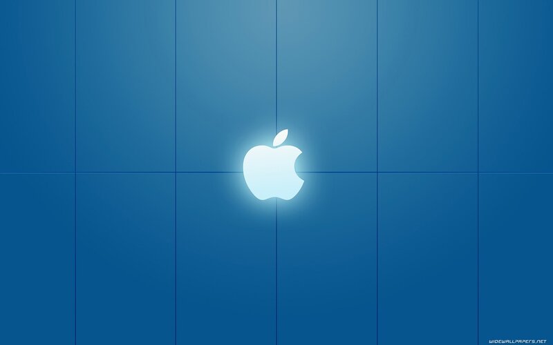 Glowing Apple Logo — Blue, Minimalist, Digital Art